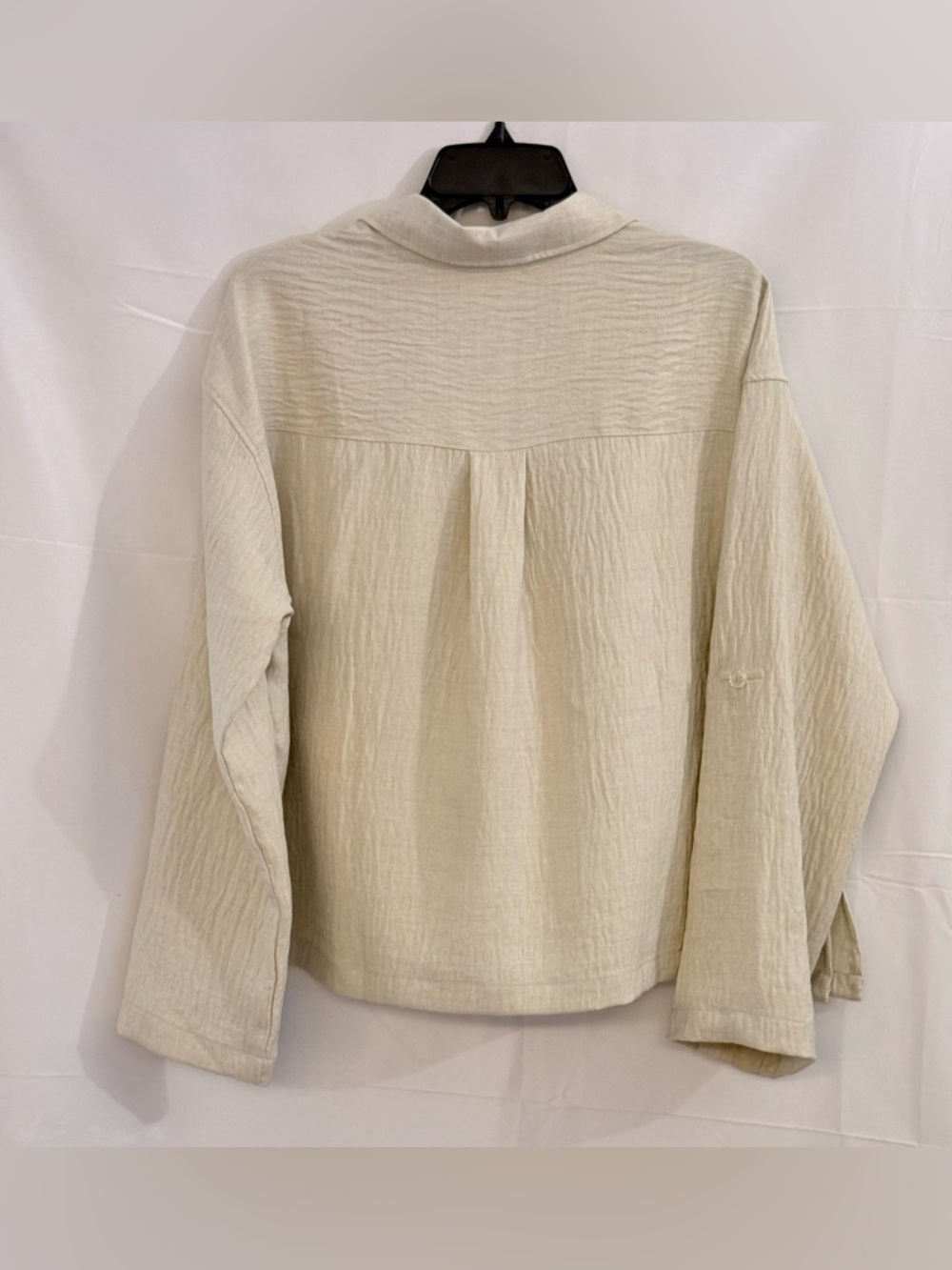 Max Studio Cream Textured Collared Pullover Top - Picture 2 of 4